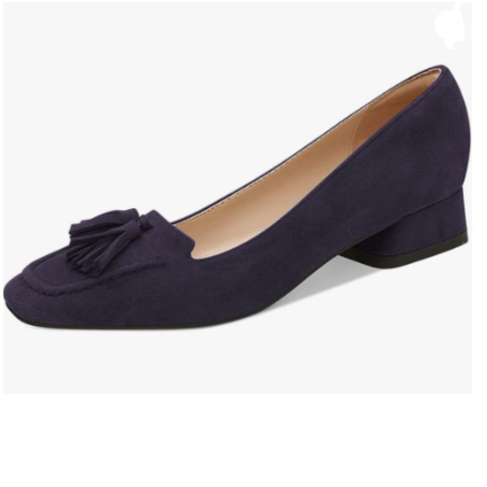 YDN Dark Purple Block Low Heel Loafer Square Toe Tassel Fringe Pump Slip On Shoe